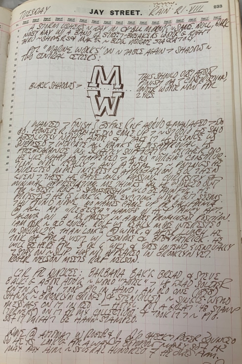 Journal page for August 21, 1962, with a detail from the sculpture Marine Works
