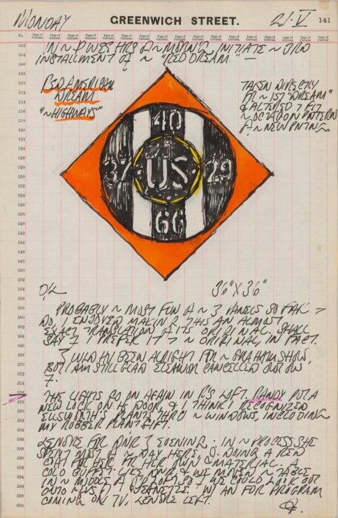 Journal page for May 21, 1962, with a color sketch of a panel from The Red Diamond American Dream #3