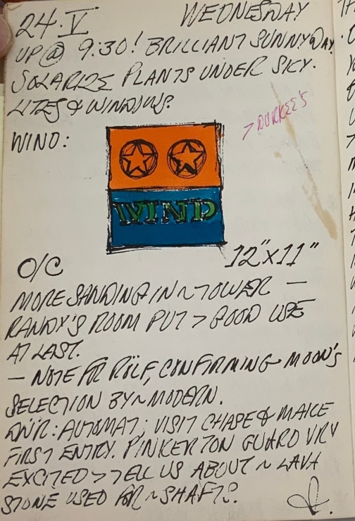 Journal page for May 24, 1961, with a small color sketch of the painting Wind