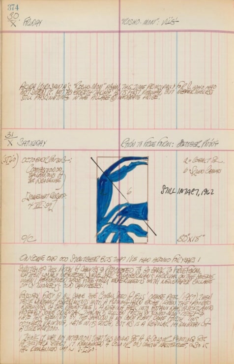 Journal page for October 30–31, 1959 with a color sketch of October painting