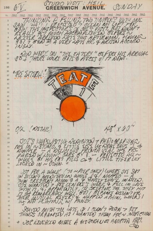 Journal page for May 6, 1962 with a color sketch of a detail of the painting The Eateria