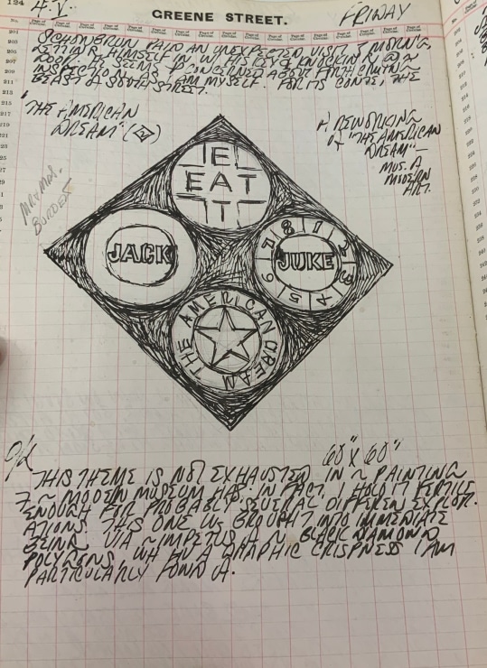Journal page for May 4, 1962, with a black and white sketch of an early state of The Black Diamond American Dream #2