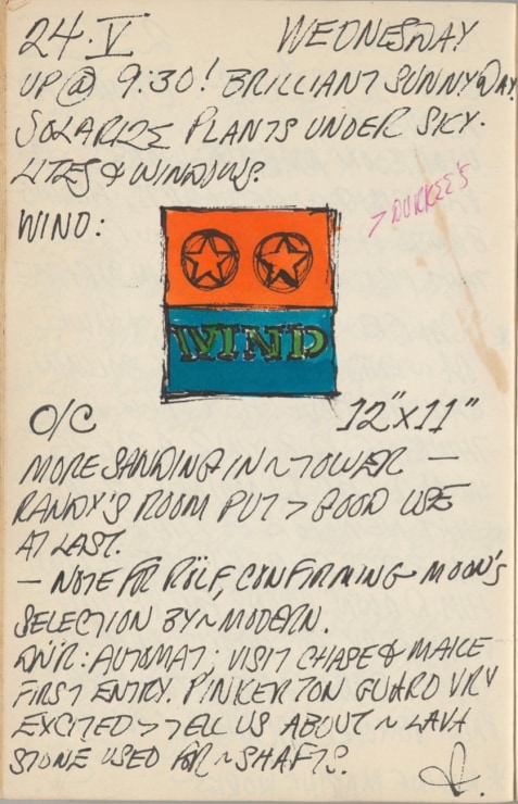 Journal page for May 24, 1961, with a small color sketch of the painting Wind
