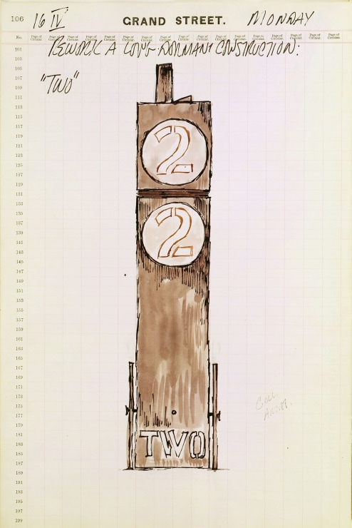 Journal page for April 16, 1962, with a color sketch of the sculpture Two dominating the page