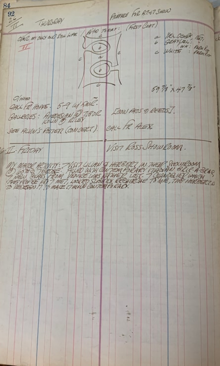Journal page for February 26, 1959, and February 26, 1960 with a black and white vertical sketch of the painting Source II