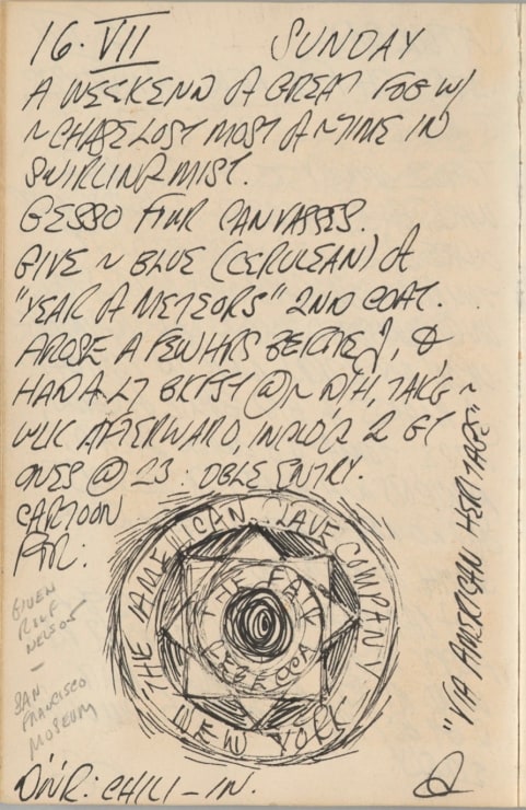 Journal page for July 16, 1961, with a black and white sketch of a detail of The Fair Rebecca