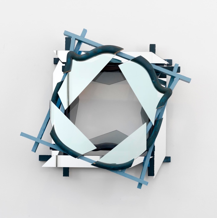 , HEATHER ROWE Shifted Oculus (blue), 2013 Wood, mirrored glass, mirror, paint, wallpaper