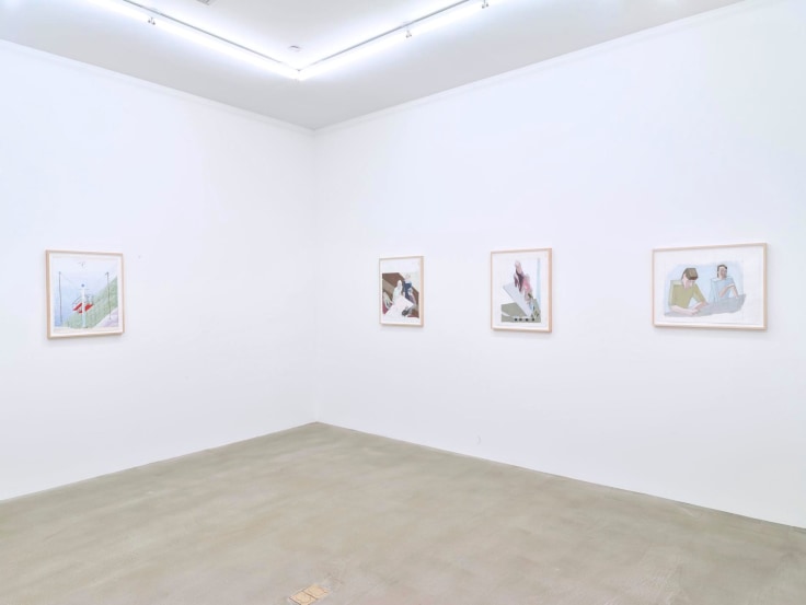 installation view of four artworks