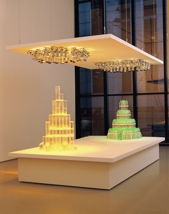 Installation view of Josiah McElheny's The Alpine Cathedral and the City-Crown,&nbsp;2007