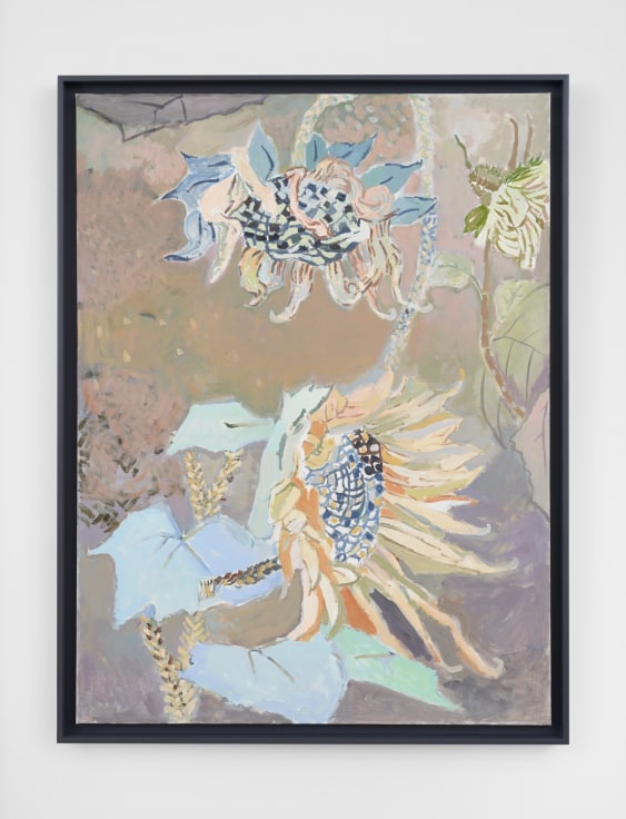 painted image of two sunflowers in several pastel shades