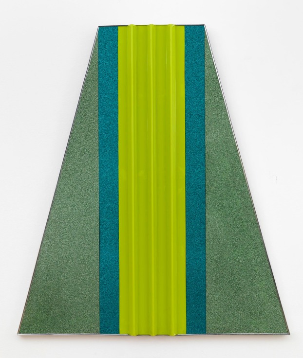 , ROBERT SMITHSON,&nbsp;Fling, 1965,&nbsp;Green plastic panels on wood, aluminum stripping, 48 x 42 in.&nbsp;