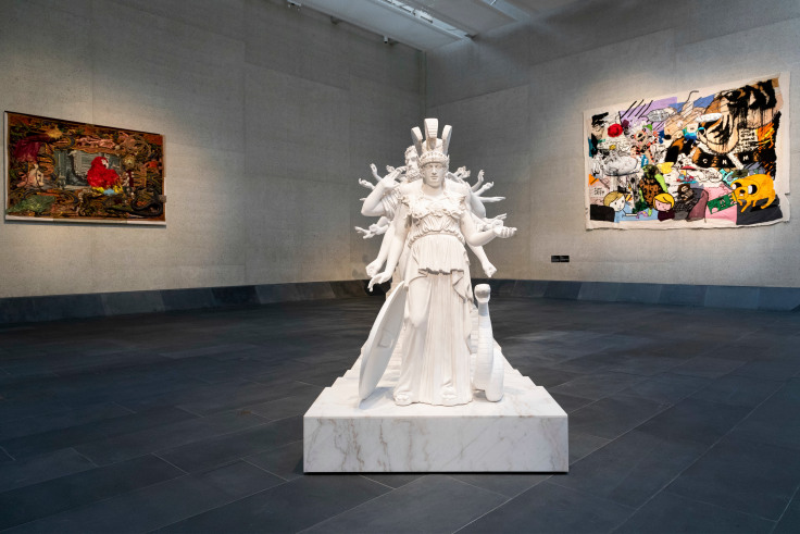 An installation view with the European Thousand-Arms Classical Sculpture dead center