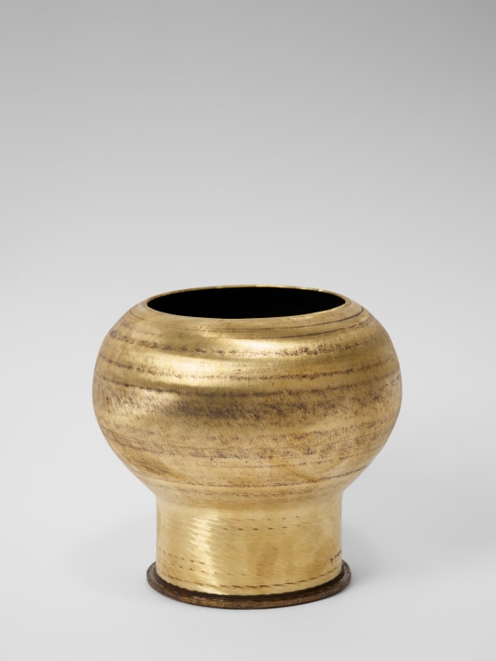 Image of TUAN ANDREW NGUYEN's singing bowl pounded from 85mm brass artillery shell titled '1972', 2022