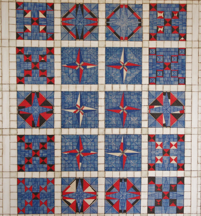 varying squares made up of geometric patterns