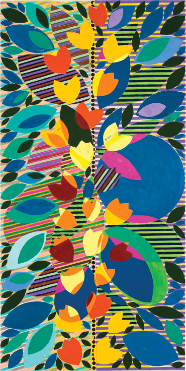 flowers composed of multicolored shapes and stripes