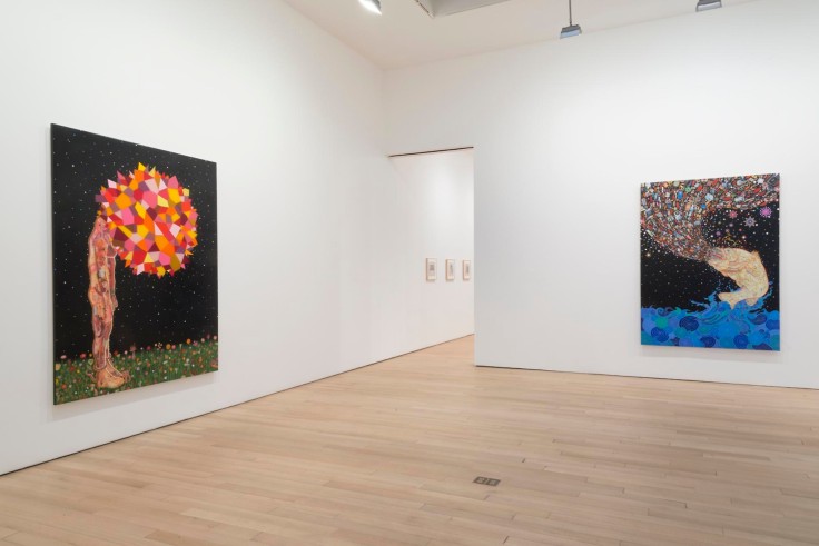 installation view of several artworks