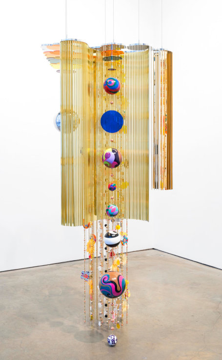 , Mariola, 2015, Aluminum, polyester and paper flowers, 89 x 42 x 32 inches, 226.1 x 106.7 x 81.3 cm