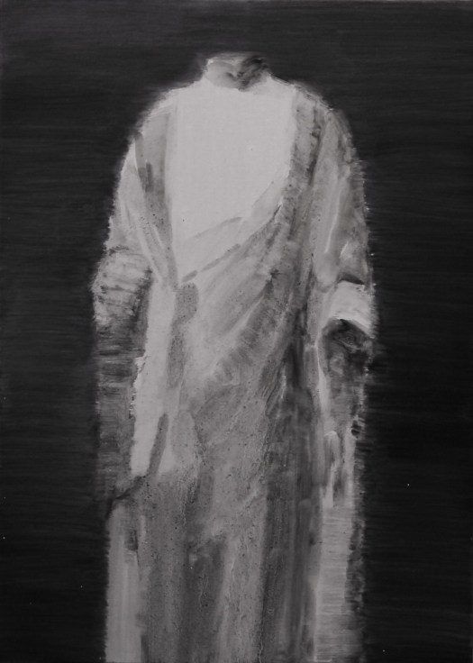 painting of a headless marble Buddha