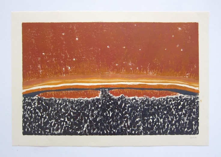 , WILLIAM MONK&nbsp;Untitled III (Fulcrum),&nbsp;2014&nbsp;Woodcut on paper&nbsp;16 1/2 x 24 3/8 in. (42 x 62 cm)