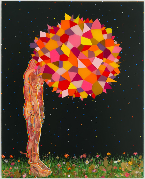 , FRED TOMASELLI Study for Head, 2013 Photo collage, leaves, acrylic, and resin on panel