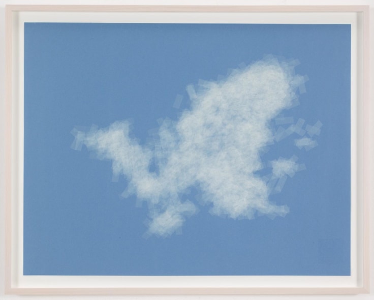 , SPENCER FINCH, Cloud (cumulus congestus, Vermont), 2014, Scotch tape on paper, 19 3/4 x 25 1/2 in. (sheet) 21 5/8 x 27 1/2 in. (framed)