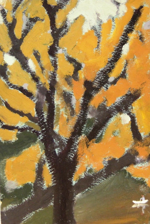 painting of a tree with yellowing leaves