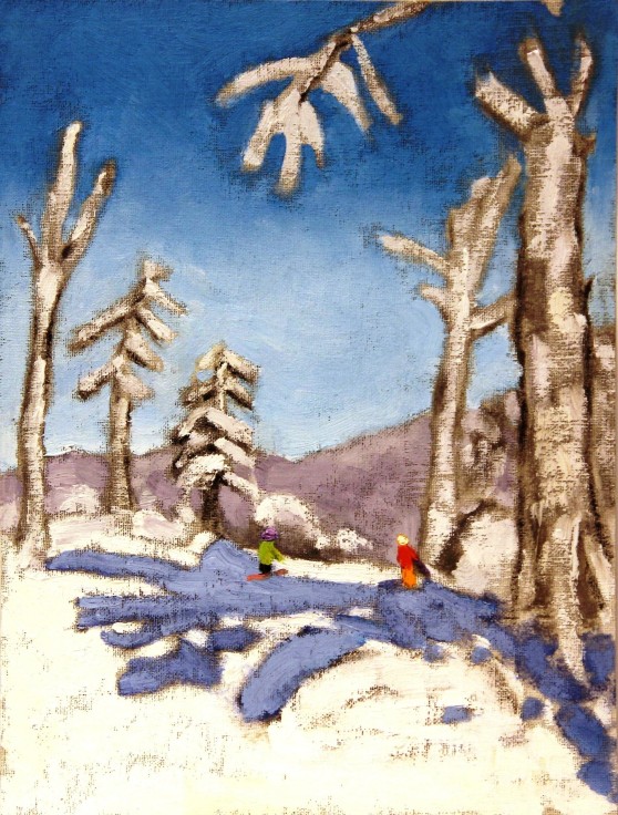 snowy landscape with figures skiing