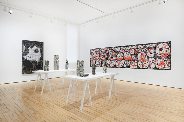 Installation view, Lee Mullican, The Nest Revived, James Cohan, 52 Walker Street, January 12 - February 25, 2023