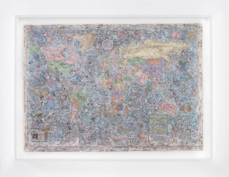 Collaged depiction of a world map by SIMON EVANS&trade;.
