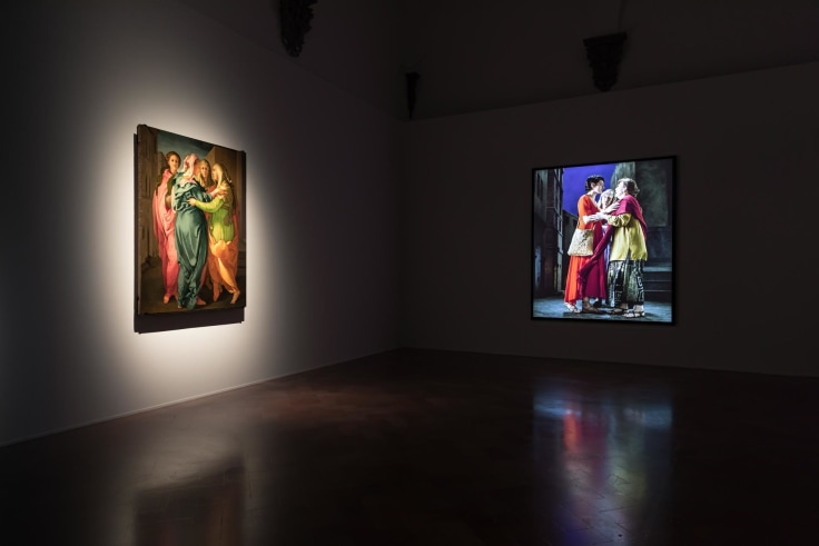 Bill Viola's work juxtaposed with the painting that inspired it