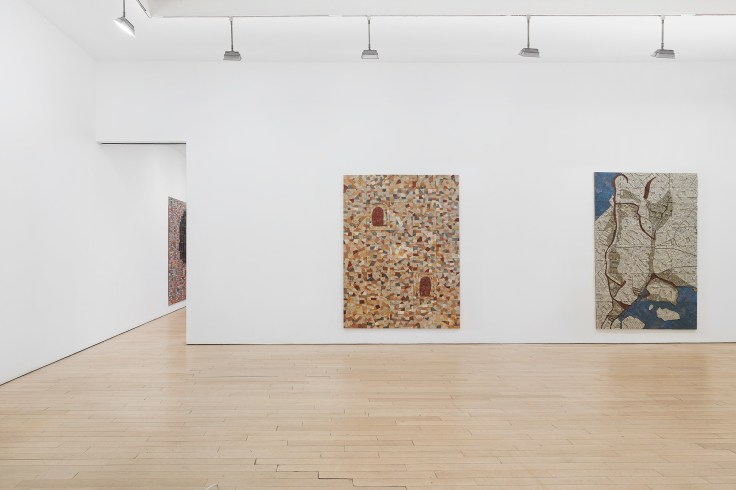 Installation view of three artworks
