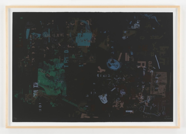 , JOHN CAGE&nbsp;Not Wanting to Say Anything About Marcel, Litho B,1969&nbsp;Lithograph on black paper&nbsp;28 x 39 1/2 in. (71.1 x 100.3 cm) Edition of 125