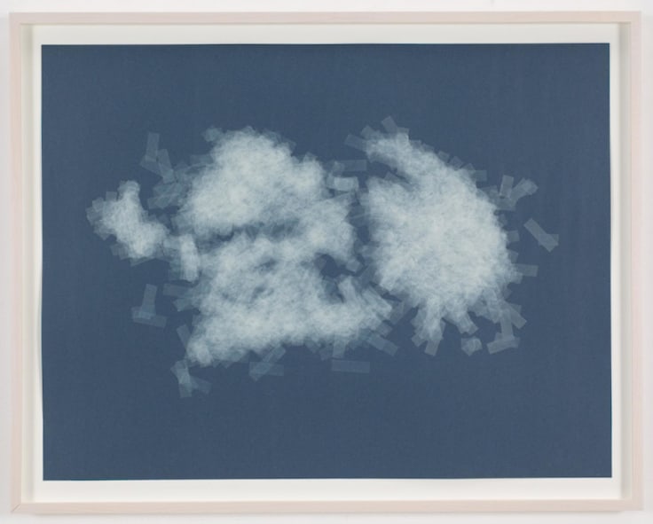, SPENCER FINCH, Cloud (cumulus fractus, Brooklyn), 2014, Scotch tape on paper, 19 3/4 x 25 1/2 in. (sheet) 21 5/8 x 27 1/2 in. (framed)