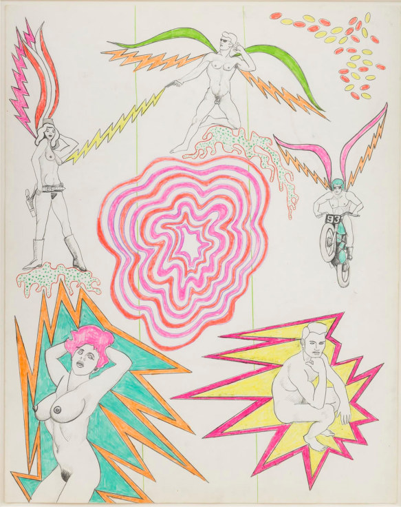 deformed shape surrounded by nude figures