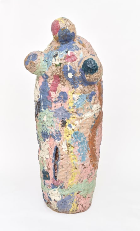 , KIRK MANGUS,&nbsp;Girl with Ponytail Femme,&nbsp;1986-87, stoneware and colored slips,&nbsp;51 1/2 x 20 1/4 x 17 1/4 in.,&nbsp;130.8 x 51.4 x 43.8 cm