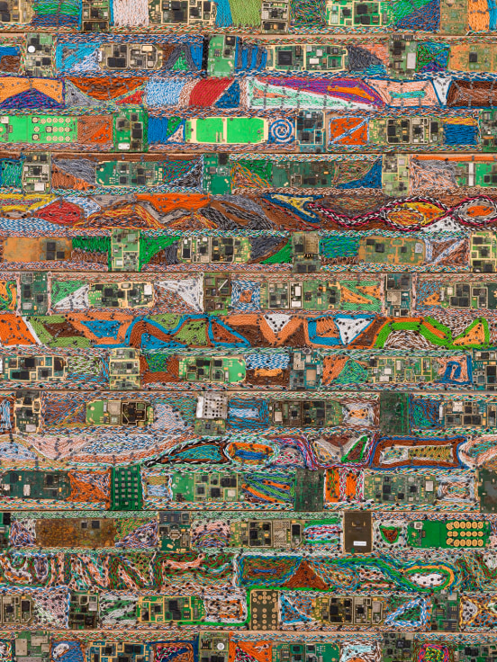 close up of pattern composed of electronic components