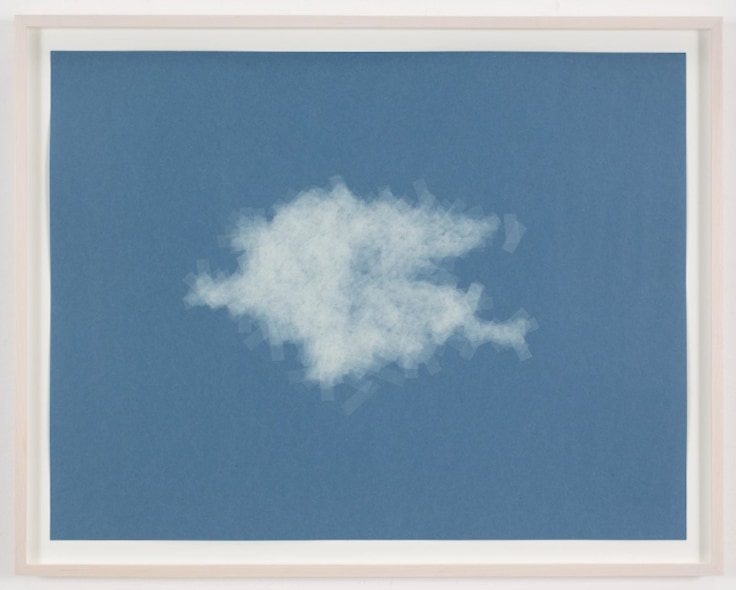 , SPENCER FINCH, Cloud (cumulus humilis, Vermont, 1), 2014, Scotch tape on paper, 19 3/4 x 25 1/2 in. (sheet), 21 5/8 x 27 1/2 in. (framed)