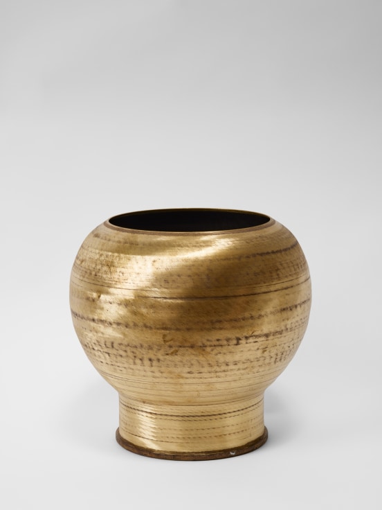 Image of a brass singing bowl titled You Were My Mother. I Was Your Mother, 2022, by TUAN ANDREW NGUYEN