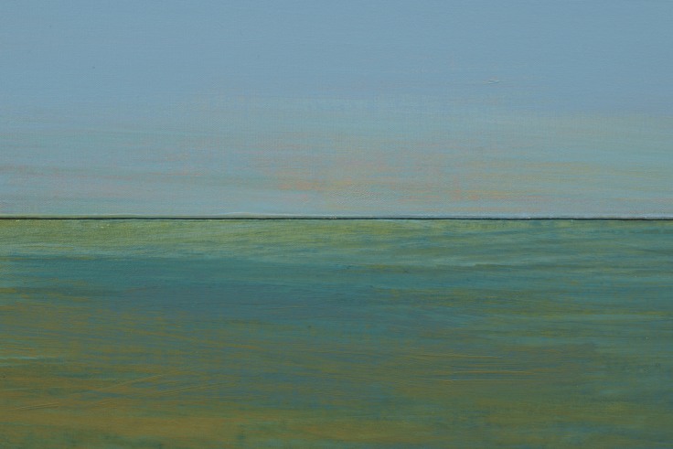 half sky blue half swamp green painting