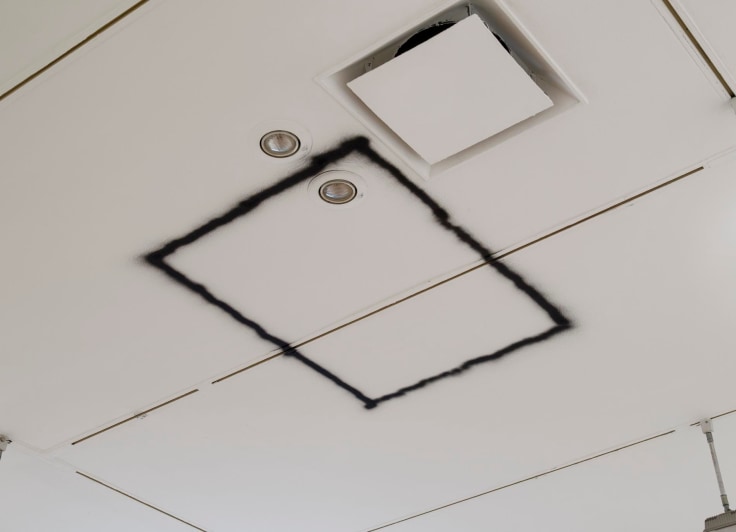 rectangle spray painted on the ceiling