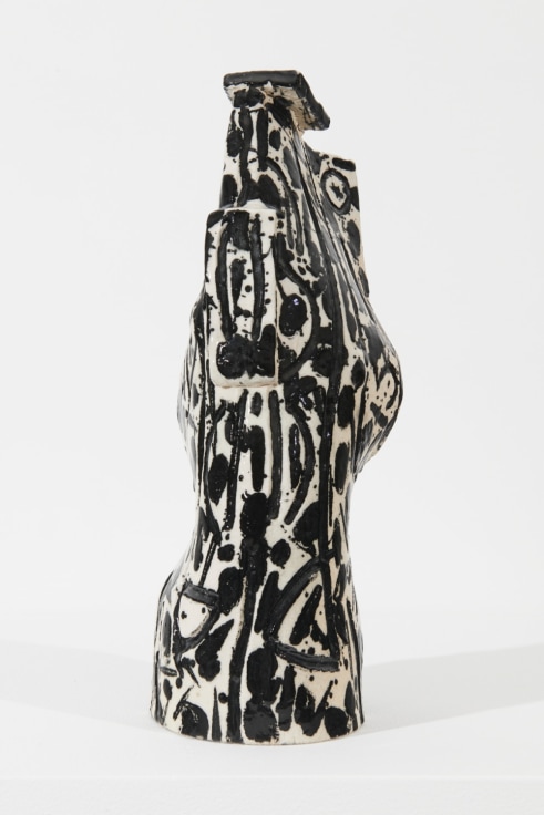 LEE MULLICAN Effigy Pot, Snake Priest, 1985 Fired and glazed ceramic