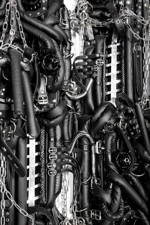 close up of leather and chains packed together