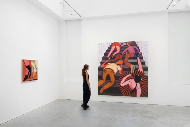 a figure observing a large painting