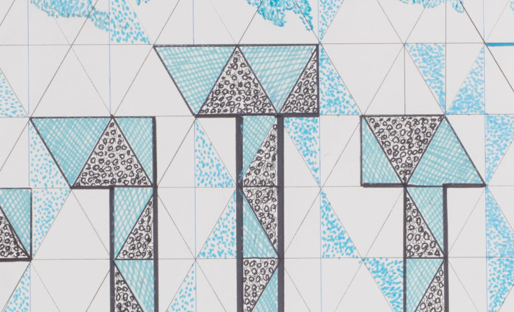 triangular pattern, with some colored in with blue and black marker