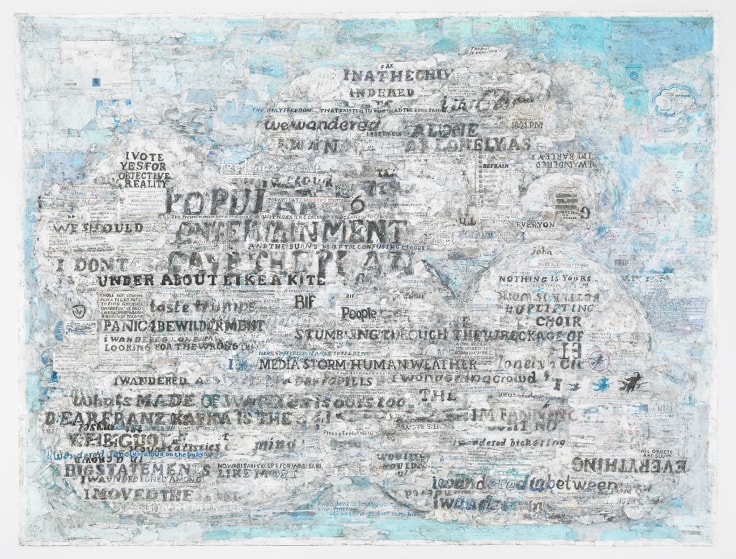 Distressed printed paper, collaged together to evoke a cloud-like quality by SIMON EVANS&trade;.