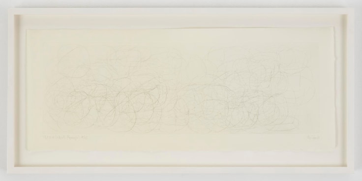 , JOHN CAGE&nbsp;(Where R = Ryoanji),&nbsp;1983&nbsp;Drypoint, Set of 4&nbsp;Each: 9 1/4 x 23 1/4 in. (23.5 x 59 cm)&nbsp;Edition of 25