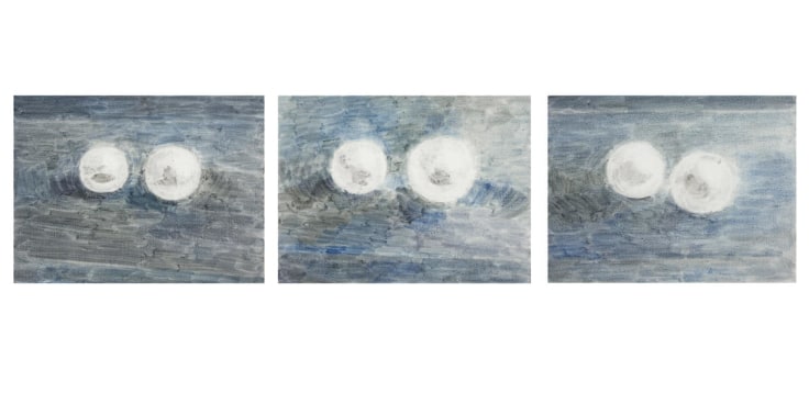 three paintings of white beads
