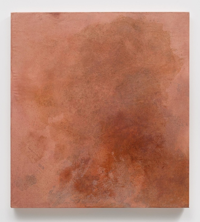 &nbsp;, BYRON KIMPink, 2016 &nbsp;Glue, oil, and pigment on dyed linen26 1/4 x 24 in.