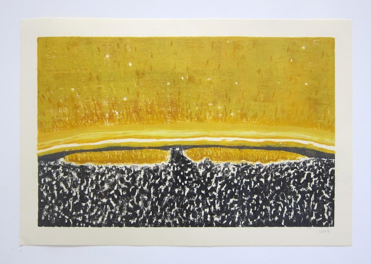 , WILLIAM MONK&nbsp;Untitled I (Fulcrum),&nbsp;2014&nbsp;Woodcut on paper&nbsp;16 1/2 x 24 3/8 in. (42 x 62 cm)