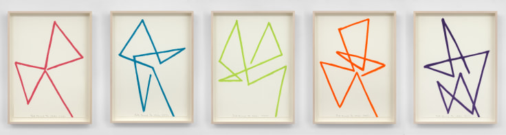 Five Framed Abstract Colored Pastel Lines on Paper